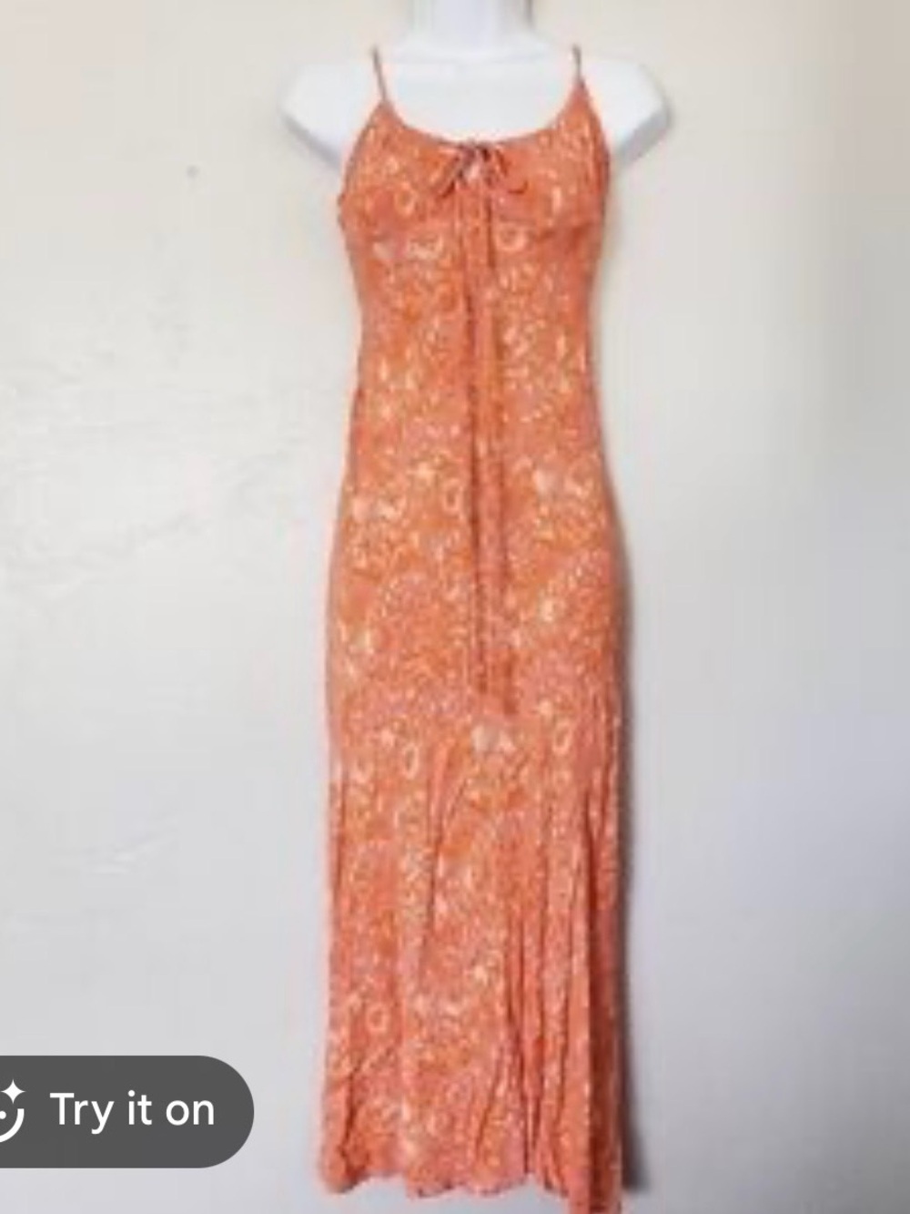 Orange Paisley Spaghetti-Strap Maxi Dress
